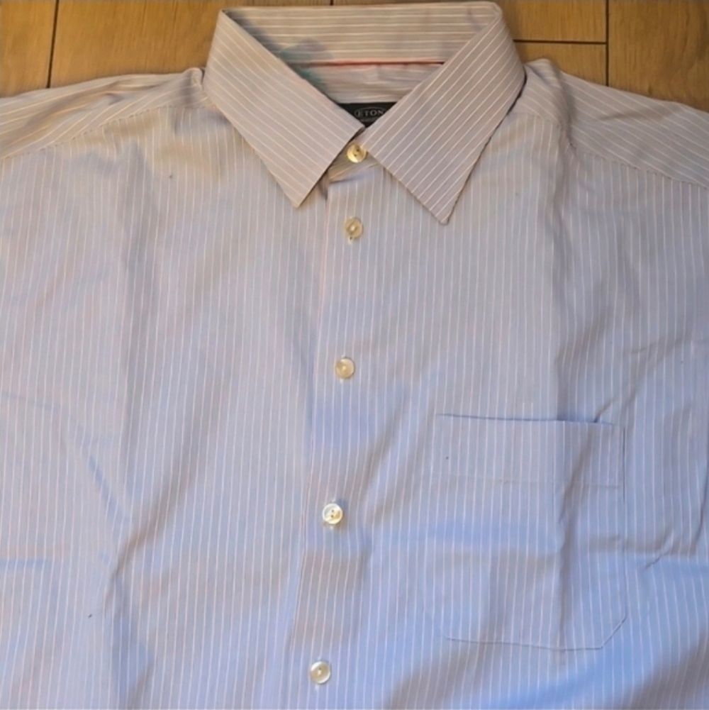 ETON Ganghester 1928 Dress Shirt Blue With Pink Stripes Sz 17.5  44